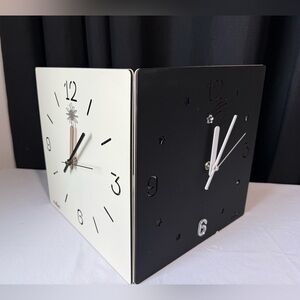 Modern Corner Black & Cream Wall Clock W/ Pendulum - & Illumination - NIB